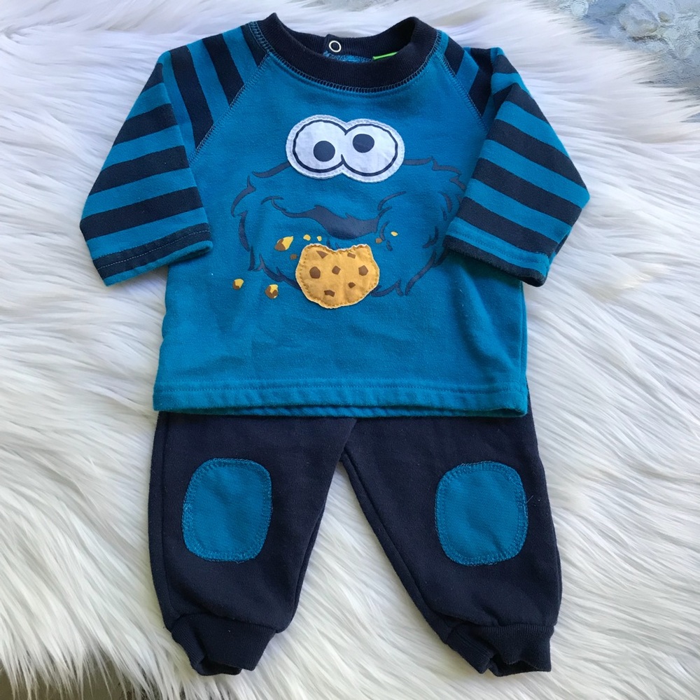 Baby Boy Cookie Monster 2 Piece Outfit Top Bottom